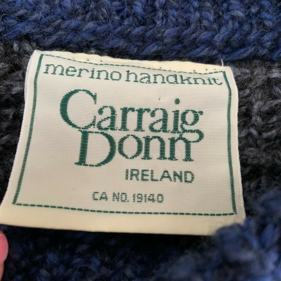 Carraig Donn Patchwork Blue Gray Irish Knit Fisher - Picture 3 of 5
